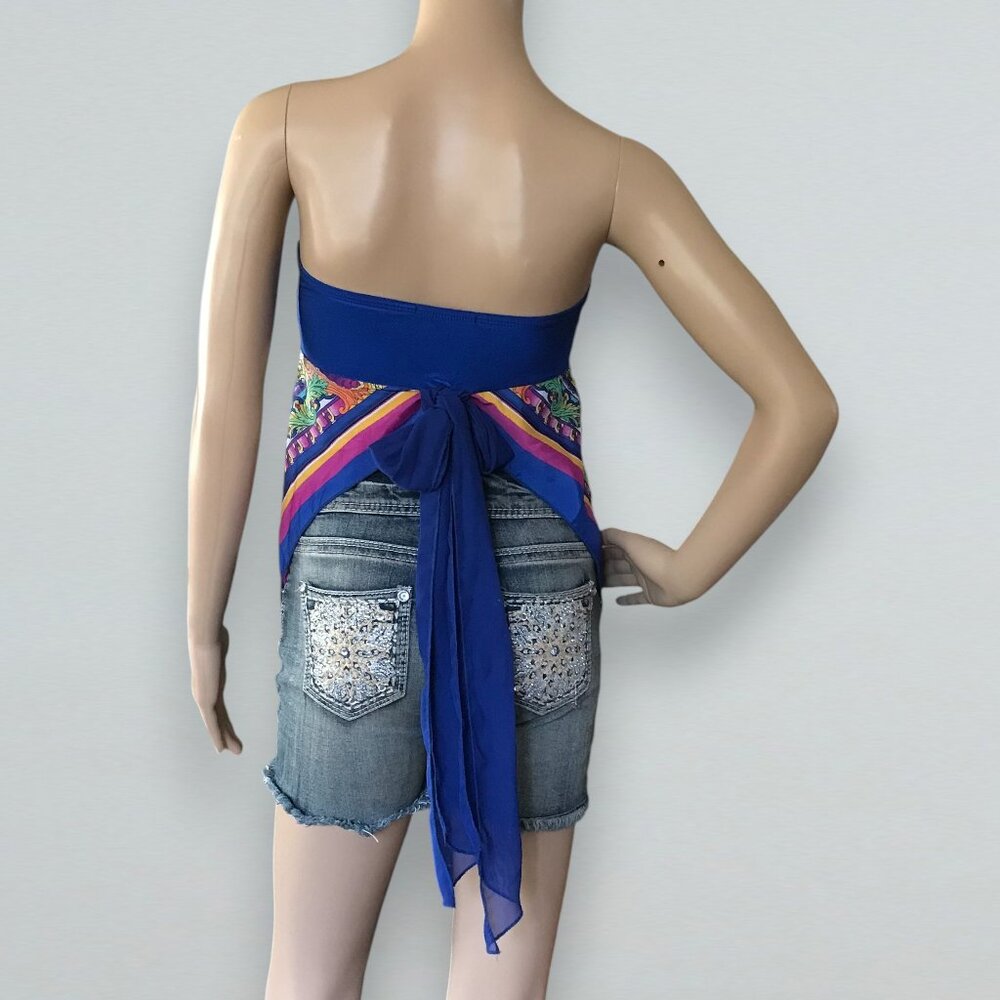 Blue Strapless Scarf Top - Picture 2 of 8